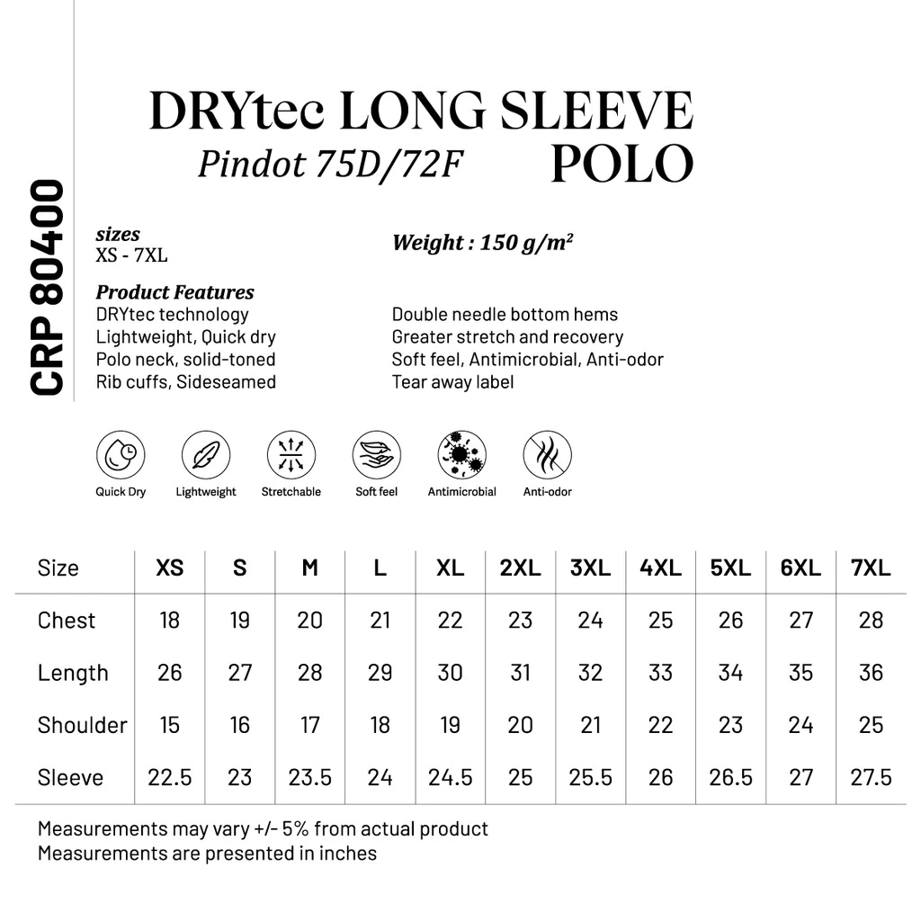 CROSSRUNNER Long Sleeve Polo Shirt Unisex Quick Dry Microfiber 150GSM Men Women Baju Polo Lengan Panjang CRP80400 - Image 3