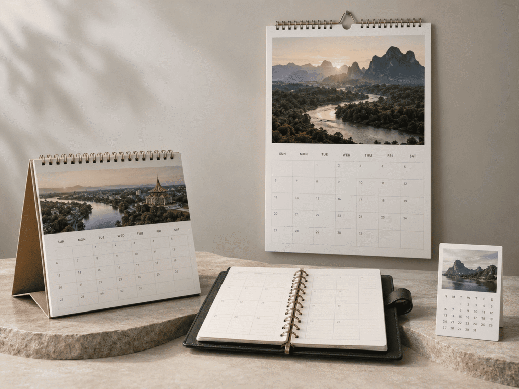 Desk, wall, planner and calendar-card formats compared for Sarawak