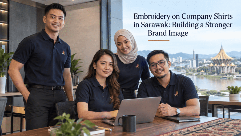 Professional team in embroidered company shirts representing a consistent brand image in Sarawak