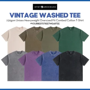 GILDAN x HYDT WAREHOUSE Vintage Cotton 230gsm Washed T-Shirt Unisex Oversized Fit Combed Tshirt Baju Tebal HWR230