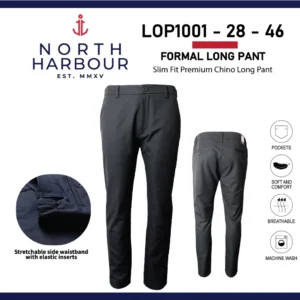 NORTH HARBOUR Men Chino Pants Slim Fit Cotton Twill Formal Office Work Trousers Seluar Slack Lelaki Black 28-46 LP1001