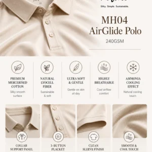 Lefonse AirGlide Polo 240GSM Mercerised Cotton Lyocell Cooling Silky Soft Breathable Unisex Baju Polo Premium - MH04