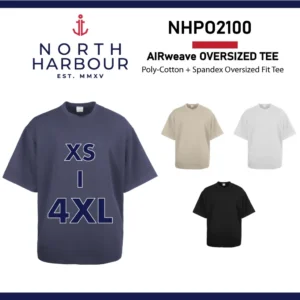 NORTH HARBOUR AirWeave Oversized T-Shirt 220GSM Drop Shoulder XS-4XL Unisex Loose Fit Streetwear Short Sleeve NHPO2100