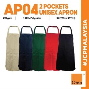 OREN SPORT 2 Pockets Premium Apron AP04 Unisex 220gsm Plain Thick Quality Front Pocket Polyester Apron Kitchen