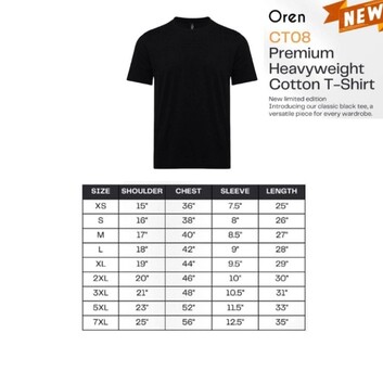 CT08 OREN SPORT Premium Heavyweight 270gsm Cotton T-Shirt Unisex Thick Durable Smart Wear Tshirt Baju Hitam Tebal - Image 3