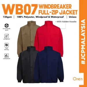 JCP x OREN SPORT Premium Windbreaker Full-Zip Hidden Hood Jacket Unisex 125gsm Polyester Windproof Waterproof WB07