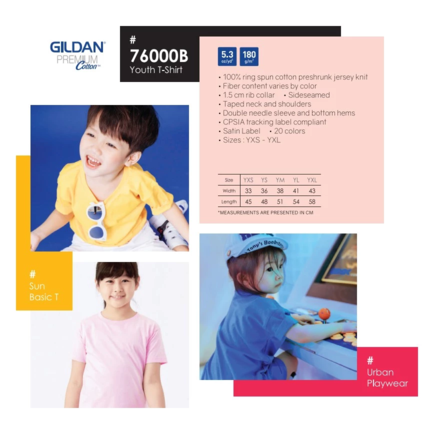 GILDAN 76000B Premium Cotton Kid Plain Round Neck T-Shirt Baju Kanak Kanak Kids Tshirt Baju Budak Budak Youth - Image 2