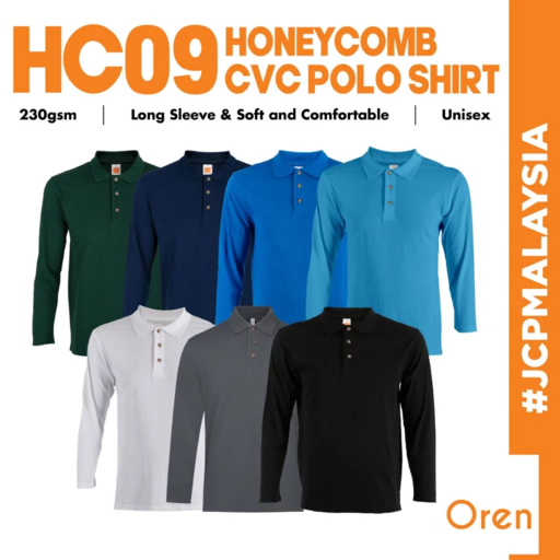 OREN SPORT HC09 Unisex CVC Honeycomb Long Sleeve Polo T-Shirt