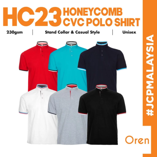 OREN SPORT HC23 Honeycomb CVC Stand Collar Polo Shirt