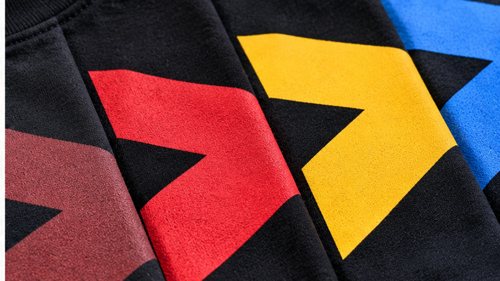 Dark T-shirts showing different apparent ink brightness on black fabric