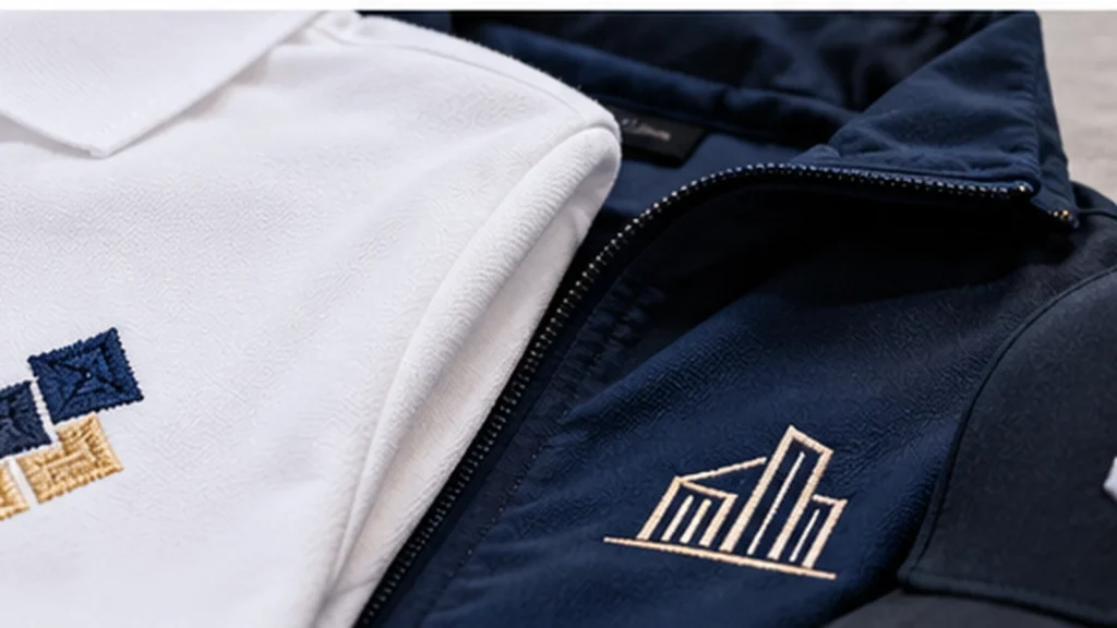 Embroidered polo, jacket and cap showing how garment structure changes logo placement