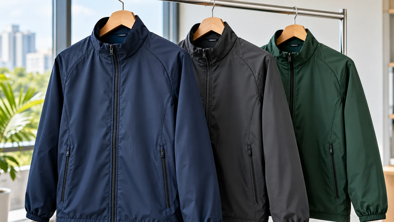 Lightweight team jackets showing collars zippers cuffs and pockets