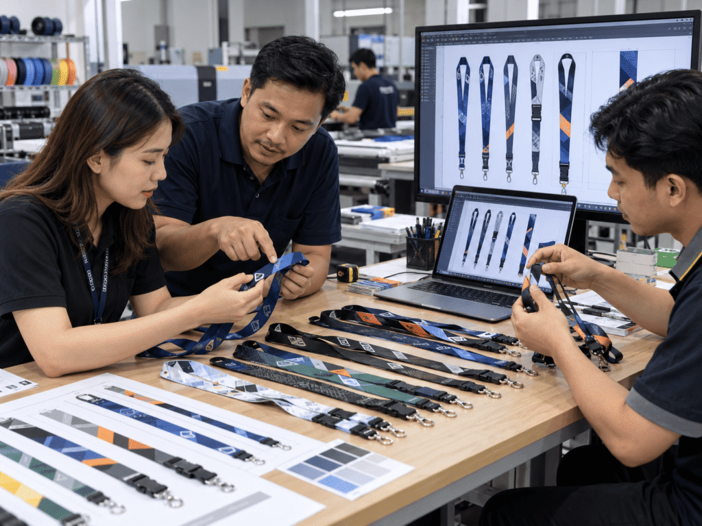Technical lanyard artwork proof and print quality review for Kuching buyers