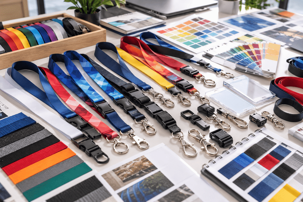 Lanyard material printing and attachment options for Kuching orders