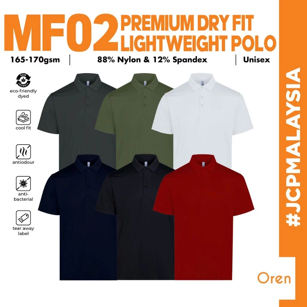 JCP x OREN SPORT Premium Dry Fit Lightweight Polo Unisex Soft & Comfortable Antiodour Antibacterial Polo Baju Polo MF02