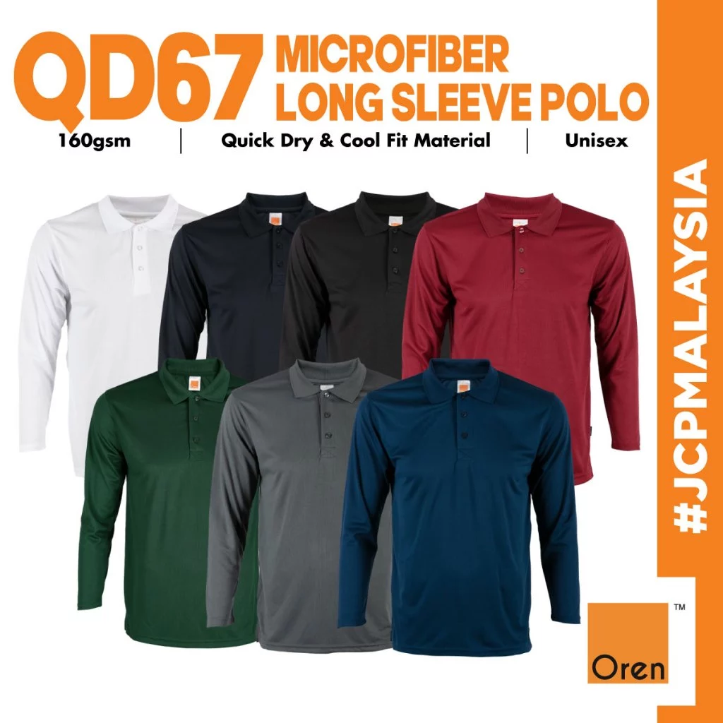 JCP x OREN SPORT Premium Quick Dry Long Sleeve Polo QD67 Unisex Side Seamed Microfiber Polo Long Sleeve T-Shirt QD67