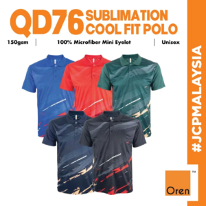 JCP x OREN SPORT Jersi Microfiber Quick Dry Mini Eyelet Sublimation Polo Shirt QD76 Unisex Polyester Cool Fit Baju Polo