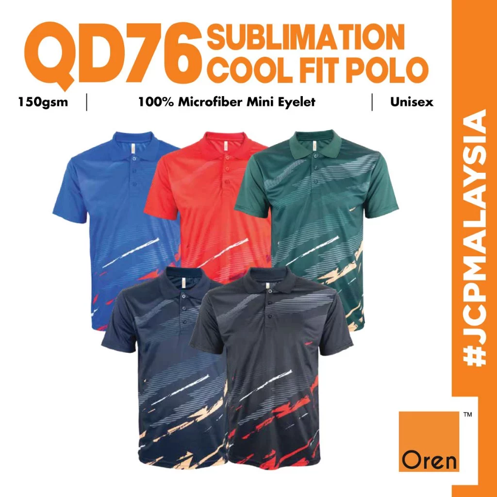 JCP x OREN SPORT Jersi Microfiber Quick Dry Mini Eyelet Sublimation Polo Shirt QD76 Unisex Polyester Cool Fit Baju Polo
