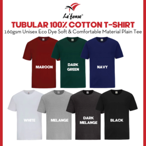 LEFONSE RC01 100% Cotton T-Shirt Unisex 160gsm Round Neck Plain Tee Baju Kosong