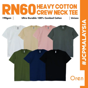 JCP x OREN SPORT Premium Heavy Cotton Crew Neck T-Shirt Unisex 190gsm Ultra Durable Breathable Combed Cotton Tshirt RN60