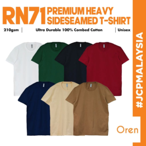 JCP x OREN SPORT Ultra Heavy Cotton Crew Neck T-Shirt Unisex 210gsm Sideseamed Ultra Durable Combed Cotton Tshirt RN71