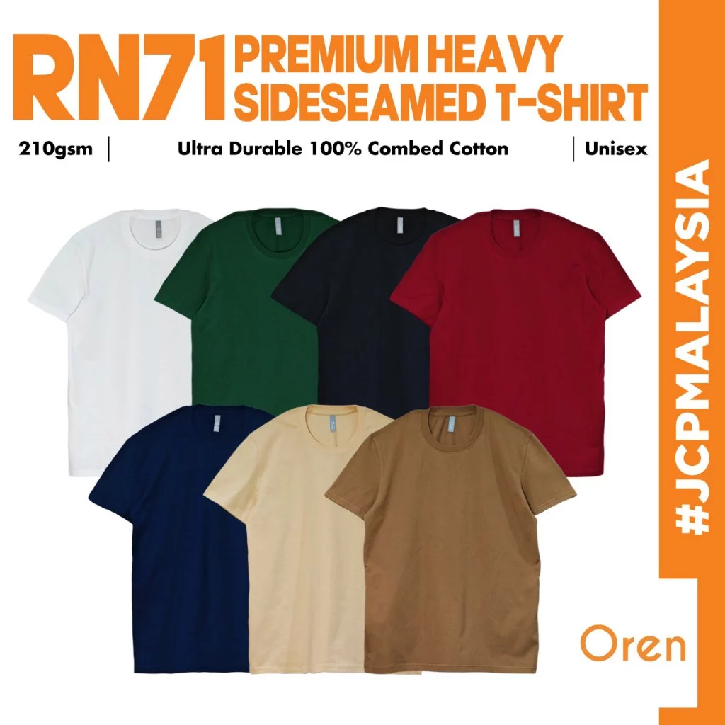 JCP x OREN SPORT Ultra Heavy Cotton Crew Neck T-Shirt Unisex 210gsm Sideseamed Ultra Durable Combed Cotton Tshirt RN71