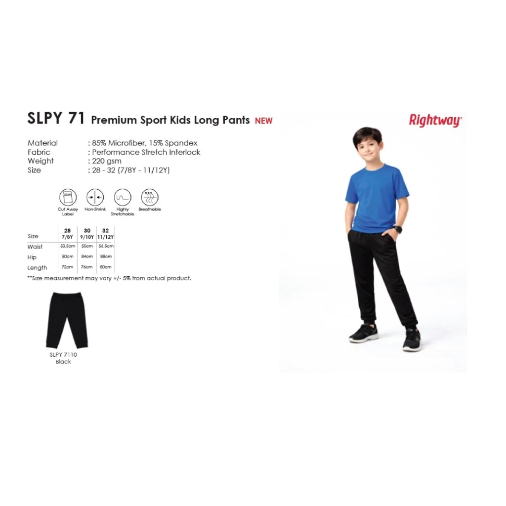 RIGHTWAY Premium Sport Kids Long Pants Children Quick Dry Jogging Seluar Sukan Budak SLPY71 - Image 4