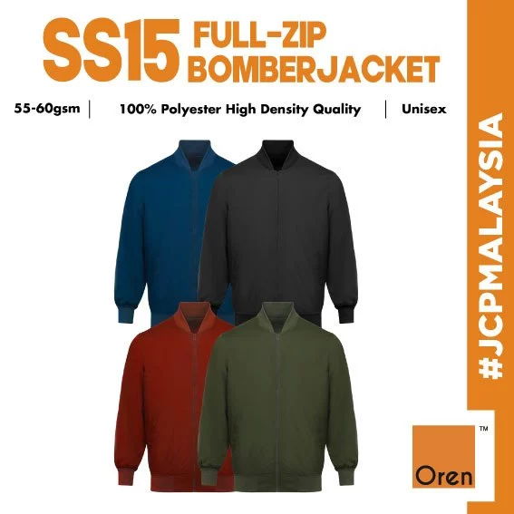 JCP X OREN SPORT 100% Polyester Unisex Full-Zip Bomber Jacket Waterproof Jaket Kualiti Pakaian Light Weight Jacket SS15