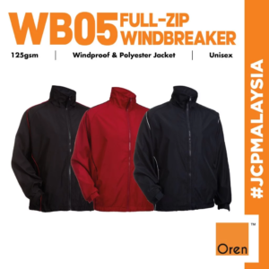 JCP x OREN SPORT Premium Full Zip Windbreaker Polyester Jacket Unisex Adult 125gsm Windproof Plain Work Jacket WB05