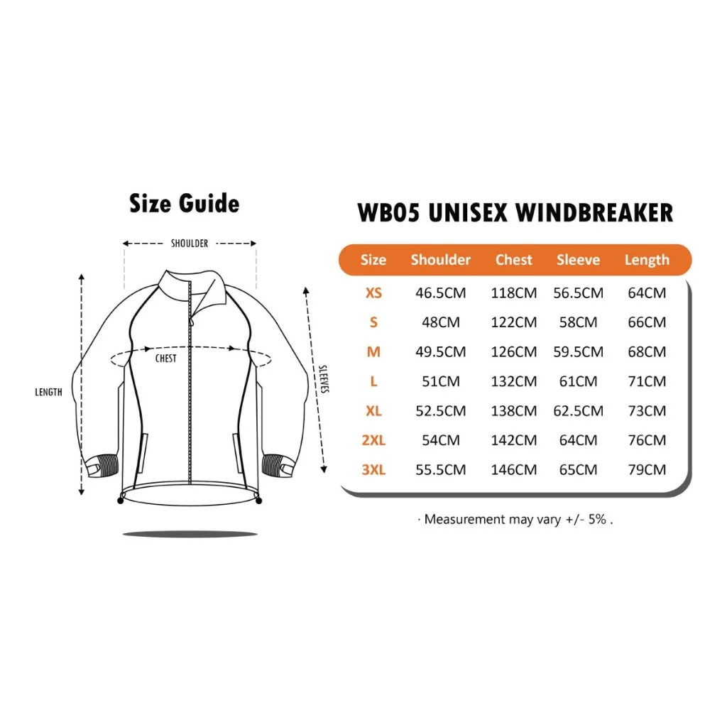 JCP x OREN SPORT Premium Full Zip Windbreaker Polyester Jacket Unisex Adult 125gsm Windproof Plain Work Jacket WB05 - Image 4