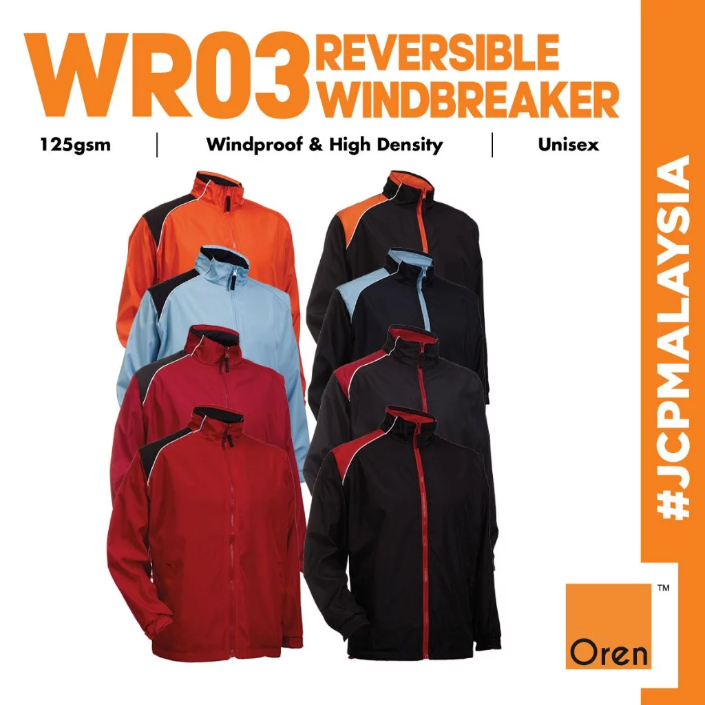 JCP x OREN SPORT Full Zip Reversible Windbreaker Polyester Jacket Unisex 125gsm Windproof High Density Work Jacket WR03