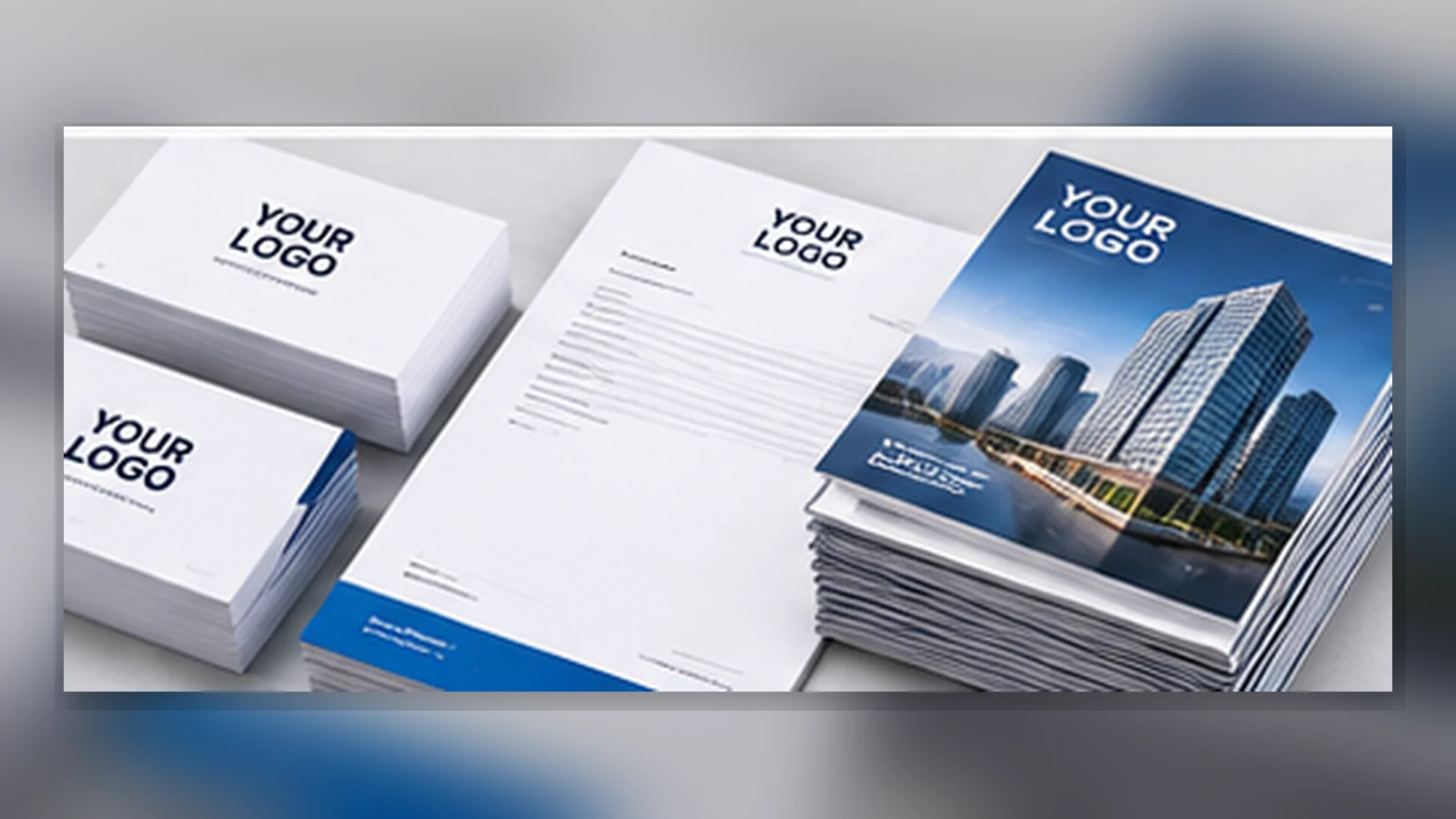 Plan matching printed letterheads and envelopes for proposals, invoices and correspondence with legi