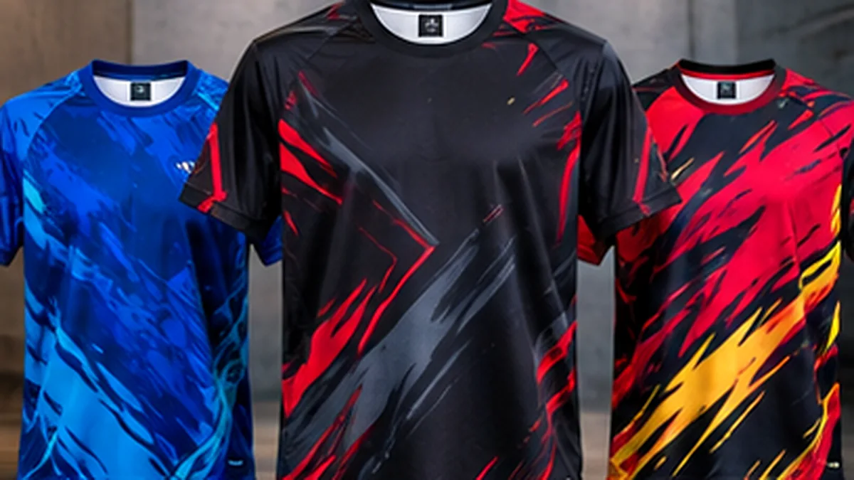 Colourful custom sports jerseys shown together