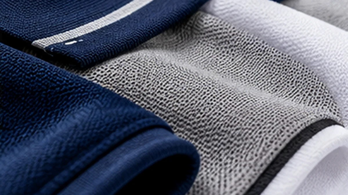 Close-up comparison of knit fabric textures and garment edge finishing